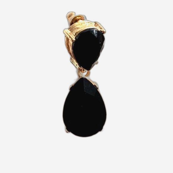 NEW Onyx Tiered Drop Earrings Teardrop Black Gold Costume Classic Elegant Retro - Picture 3 of 4